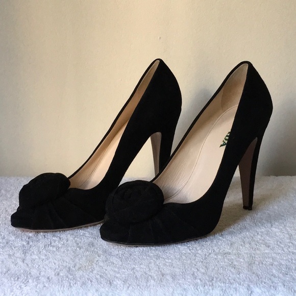 Prada 'Calzature Donna' Black Suede Open-Toe Heels (38 / US 8) - Picture 4 of 11
